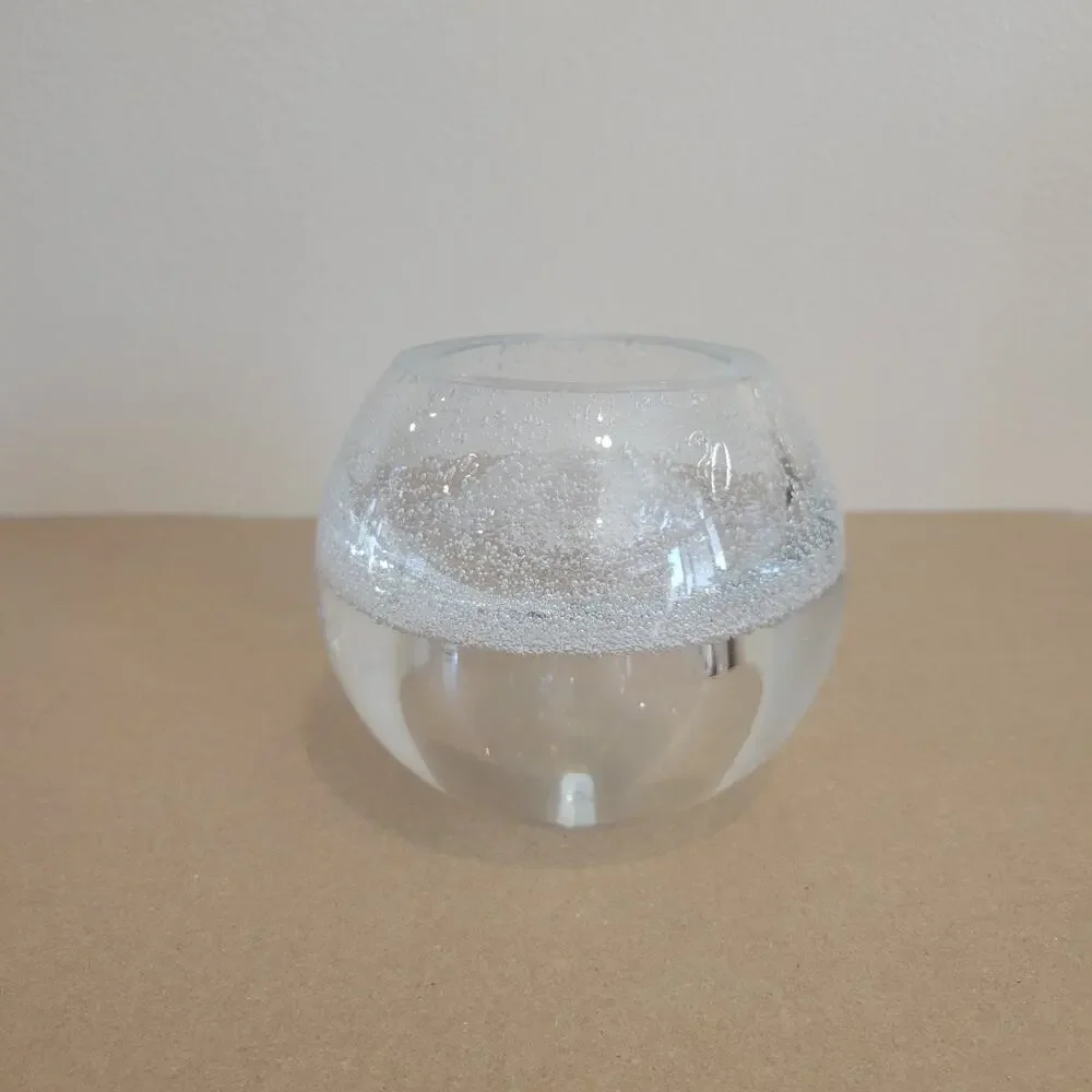 Vintage Hand-Blown Controlled Bubble Glass Rose Bowl Vase